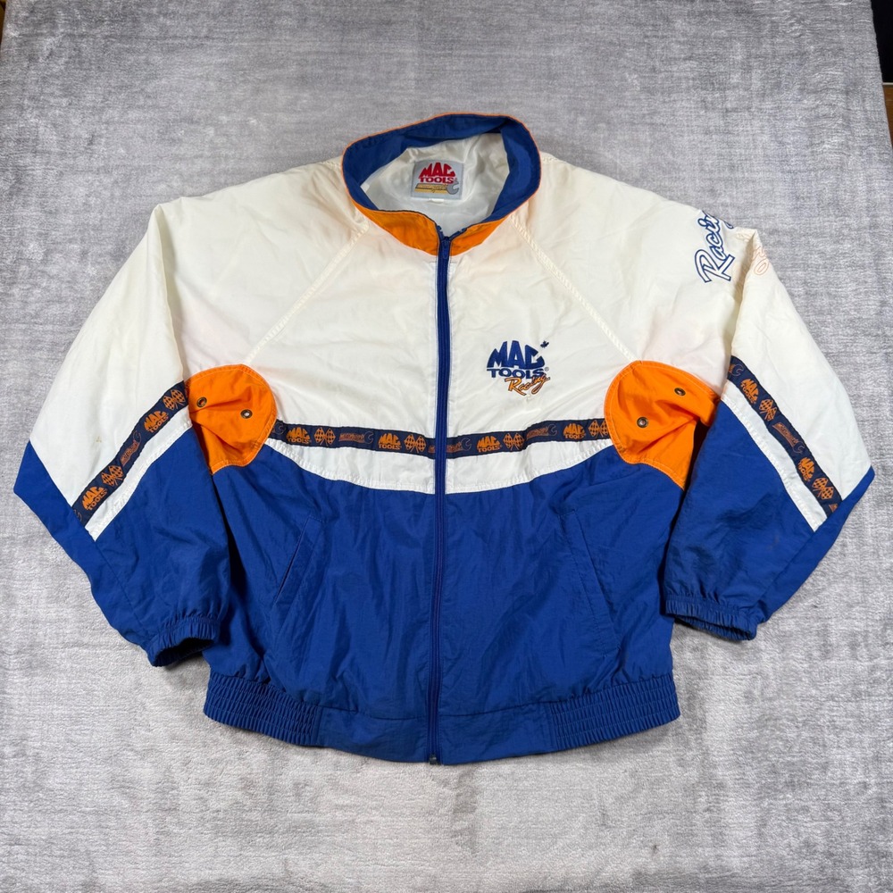 Mac Tools Racing Jacket Mens 2XL Blue Vintage 90s Colorblock Nylon Windbreaker